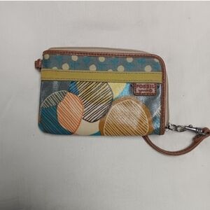 Fossil Keyper Ziparound Wallet Green Brown Blue Gray